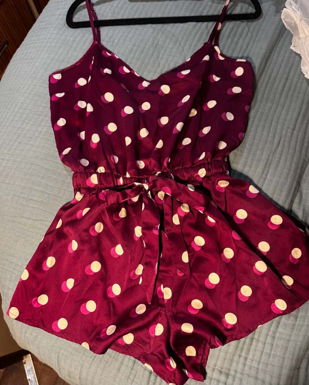 Victoria's Secret Satin Polka Dot Romper Size M Burgundy